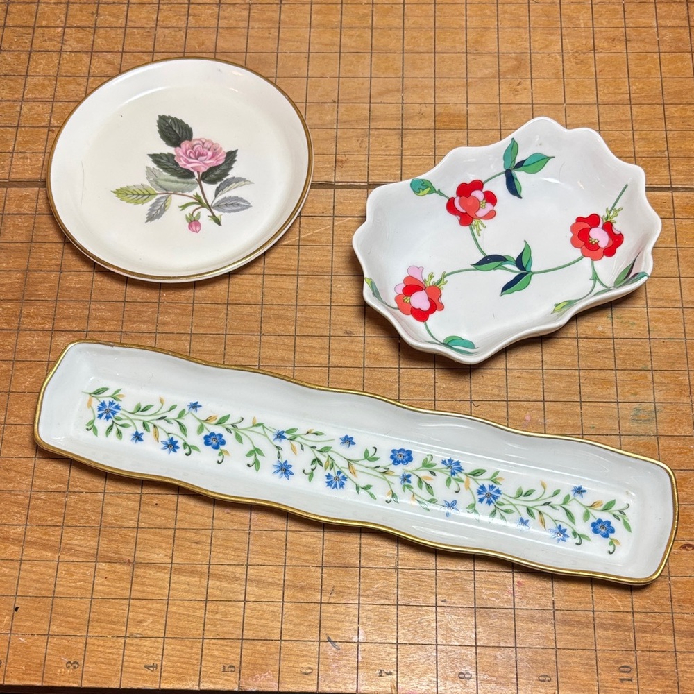 Wedgwood Hathaway Rose Dish, Limoges Tray and Toscany Collection Trinket Holder